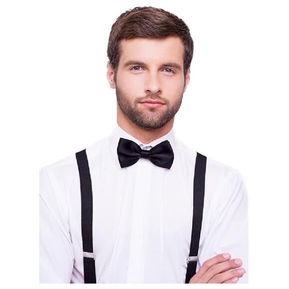 Premium Quality 1 Inch Suspender & 4.5 Inch Bowtie Combo Set, Mens Womens Unisex - Picture 2 of 3